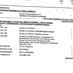 Kosten für Mercedes Service: Coronamaßnahme, Ölwechsel, Bremsflüssigkeit & Staubfilter erneuert. Gesamtpreis 346,26.