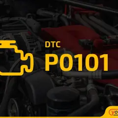 Motorraum mit gelbem Symbol für Motorkontrollleuchte und Text "DTC P0101".