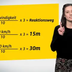 Frau erklärt Formeln zur Berechnung des Reaktionswegs bei verschiedenen Geschwindigkeiten.