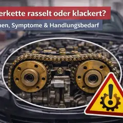 Motorraum mit Steuerkette und Zahnrädern. Achtung: Mini Steuerkette Probleme bis Baujahr X.