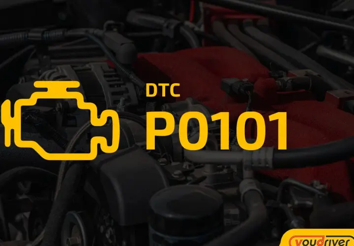 Motorraum mit gelbem Symbol für Motorkontrollleuchte und Text "DTC P0101".