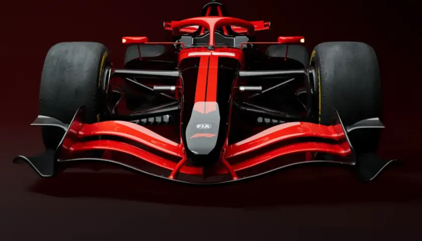 Roter und schwarzer Formel 1 Bolide, bereit für 300 km/h.