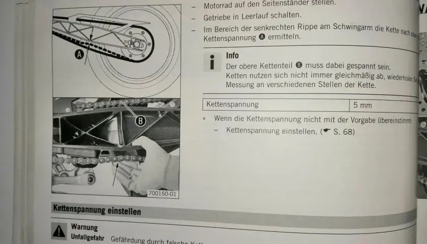 Anleitung zur Einstellung der Kettenspannung am Motorrad. Die richtige Kettenspannung ist wichtig für die Sicherheit.