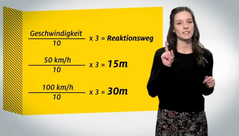 Frau erklärt Formeln zur Berechnung des Reaktionswegs bei verschiedenen Geschwindigkeiten.