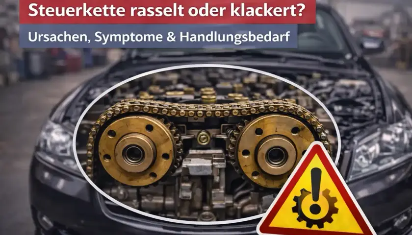 Motorraum mit Steuerkette und Zahnrädern. Achtung: Mini Steuerkette Probleme bis Baujahr X.