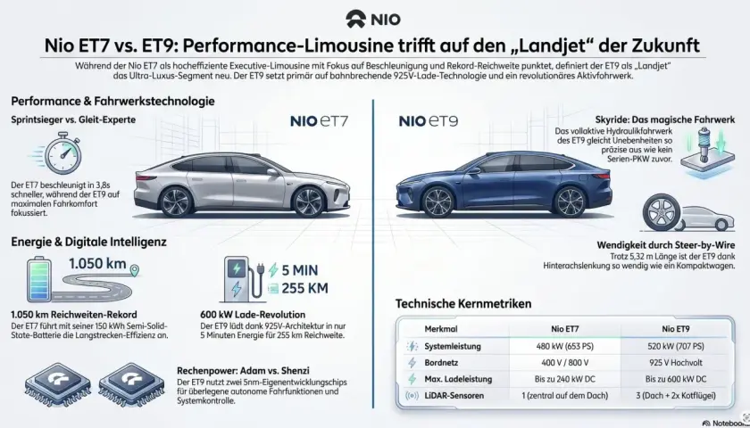 Nio ET7 vs. ET9: Der ET7 punktet mit Beschleunigung, der ET9 mit Komfort. Die beschleunigung formel 1-ähnlich bei beiden.