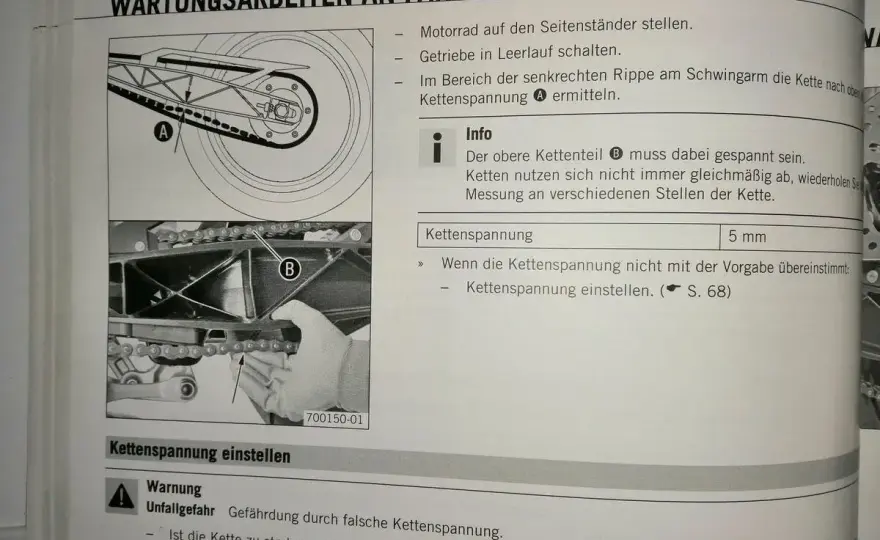 Kettenspannung am Motorrad einstellen - Richtig messen statt schätzen