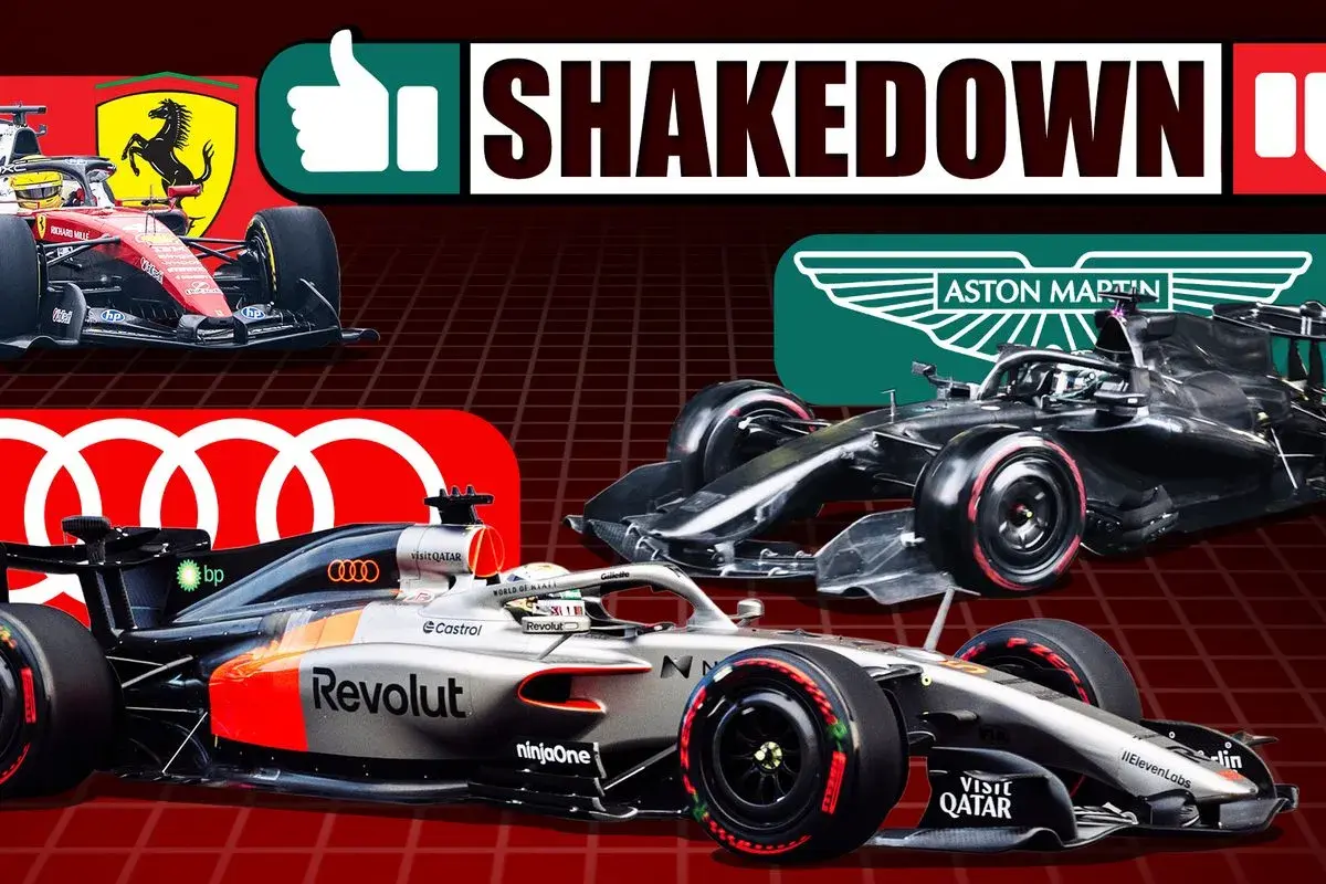 F1-Boliden von Ferrari, Aston Martin und Audi im Shakedown.