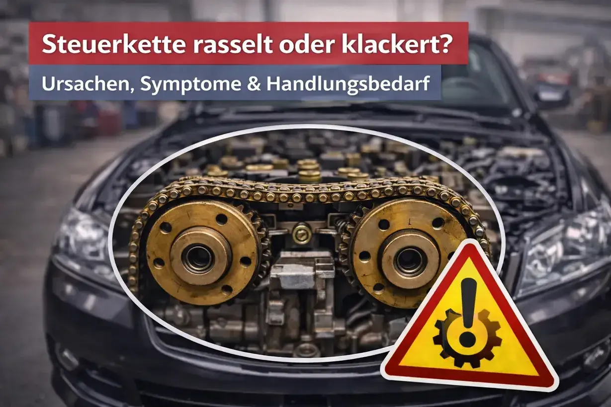 Motorraum mit Steuerkette und Zahnrädern. Achtung: Mini Steuerkette Probleme bis Baujahr X.