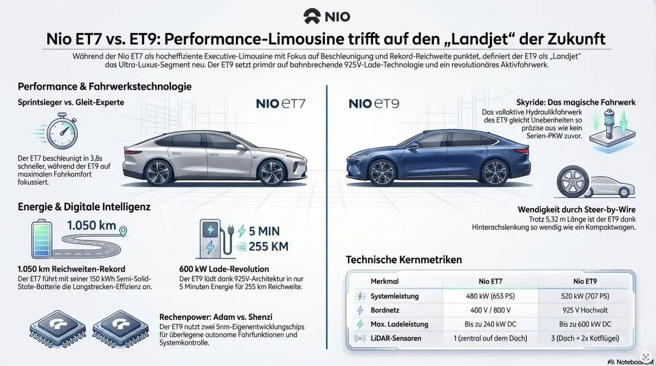Nio ET7 vs. ET9: Der ET7 punktet mit Beschleunigung, der ET9 mit Komfort. Die beschleunigung formel 1-ähnlich bei beiden.